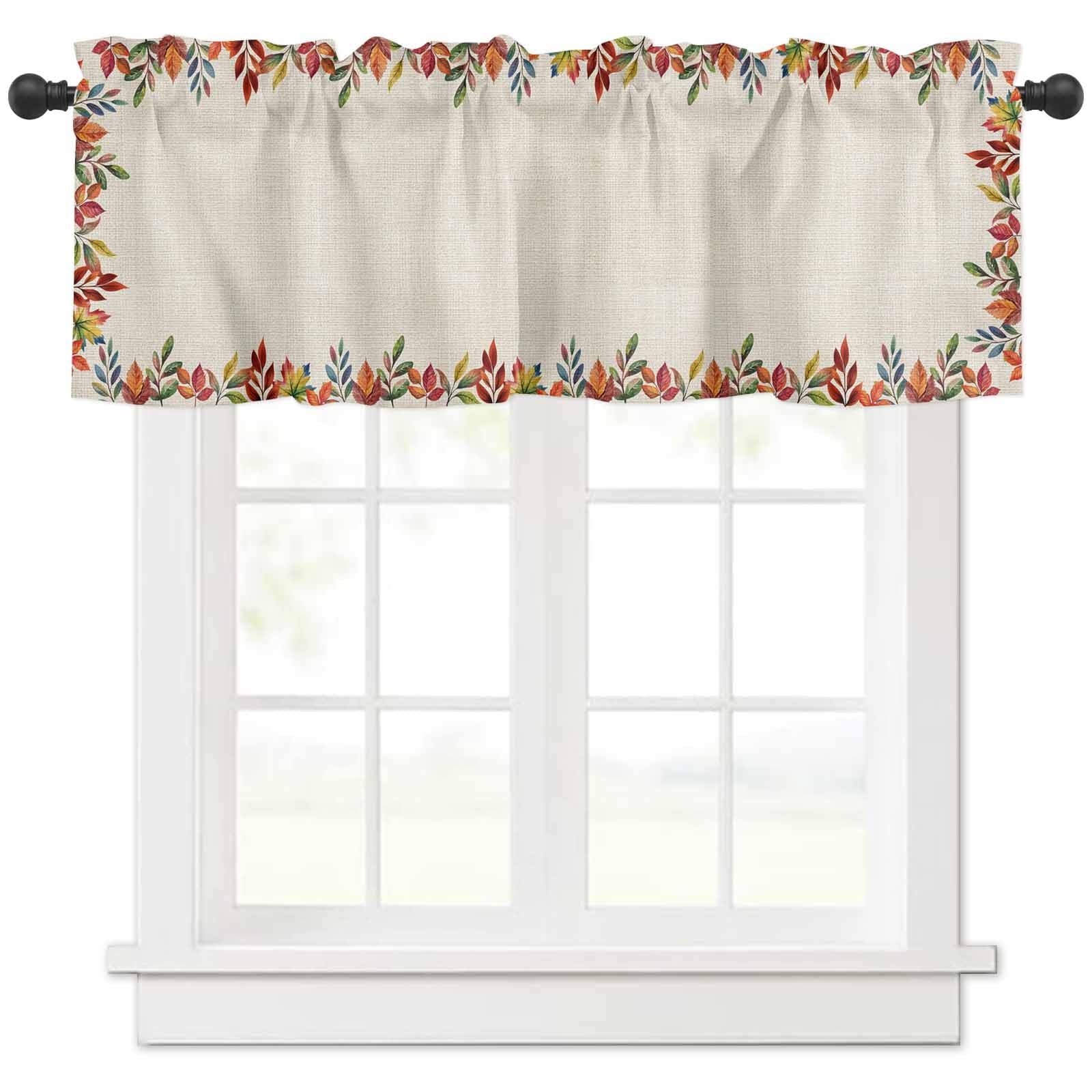 Vintage Maple Leaves Valances for Windows Farmhouse Kitchen Curtains ...