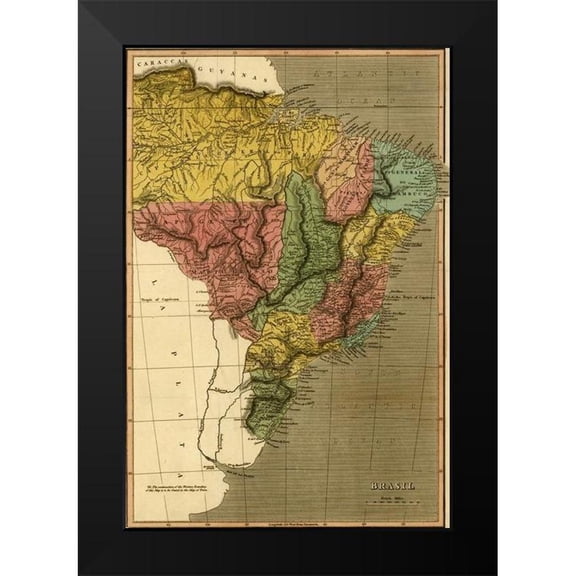 Vintage Maps 11x14 Black Modern Framed Museum Art Print Titled - Brazil 1822
