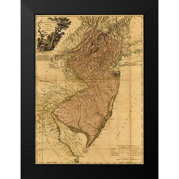 Vintage Maps 11x14 Black Modern Framed Museum Art Print Titled - Province of New Jersey 1777