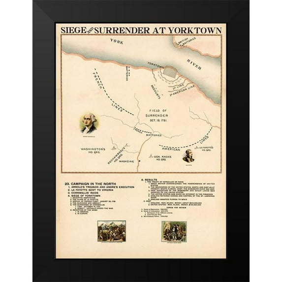 Vintage Maps 11x14 Black Modern Framed Museum Art Print Titled - Siege and Surrender at Yorktown