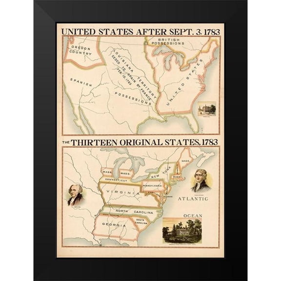 Vintage Maps 11x14 Black Modern Framed Museum Art Print Titled - The original Colonies 1783