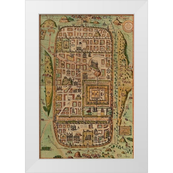 Vintage Maps 11x14 White Modern Wood Framed Museum Art Print Titled - Antique Map of Jerusalem
