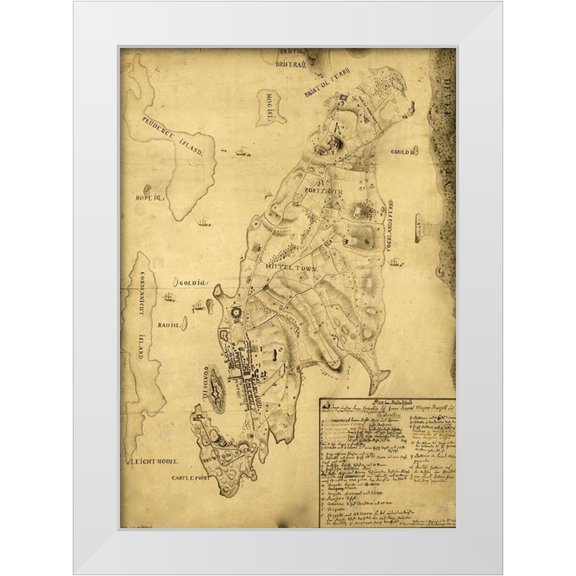 Vintage Maps 11x14 White Modern Wood Framed Museum Art Print Titled - Rhode Island 1777