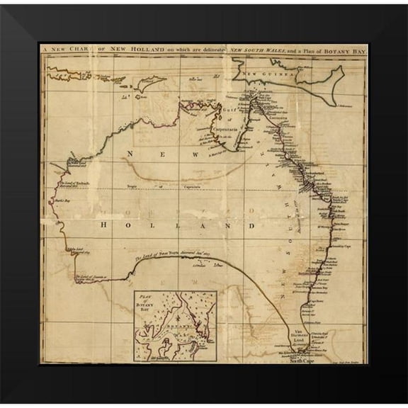 Vintage Maps 12x12 Black Modern Framed Museum Art Print Titled - Australia AKA New Holland 1800