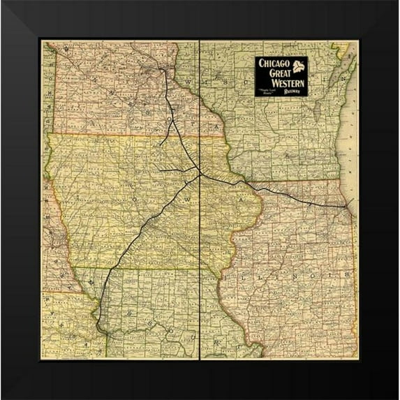 Vintage Maps 12x12 Black Modern Framed Museum Art Print Titled - Chicago Great Western Railway Maple Leaf Route 1897
