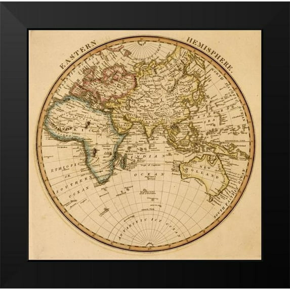 Vintage Maps 12x12 Black Modern Framed Museum Art Print Titled - Eastern Hemisphere