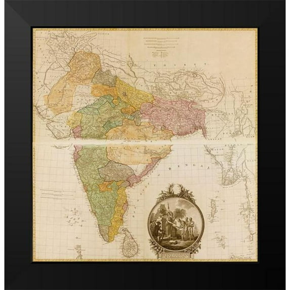 Vintage Maps 12x12 Black Modern Framed Museum Art Print Titled - India Hindustan 1782