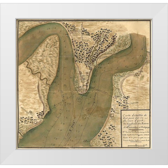 Vintage Maps 12x12 White Modern Wood Framed Museum Art Print Titled - Soundings for Depth of the Hudson Around West Point