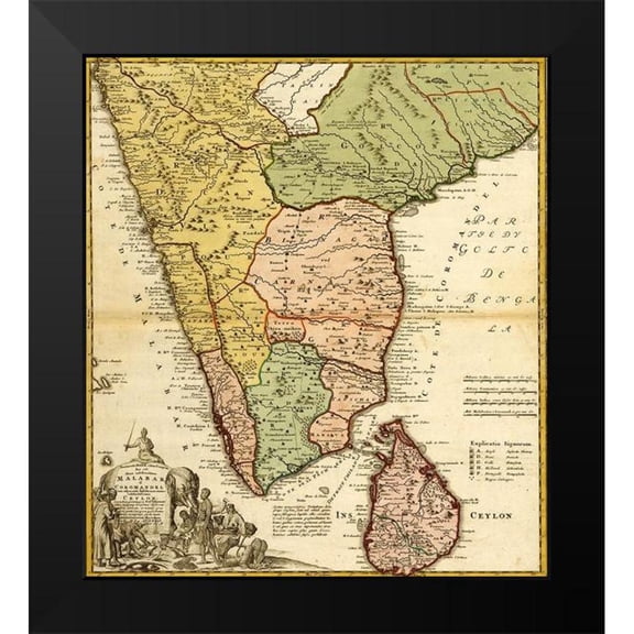 Vintage Maps 12x13 Black Modern Framed Museum Art Print Titled - India Ceylon and The Malabar Coast