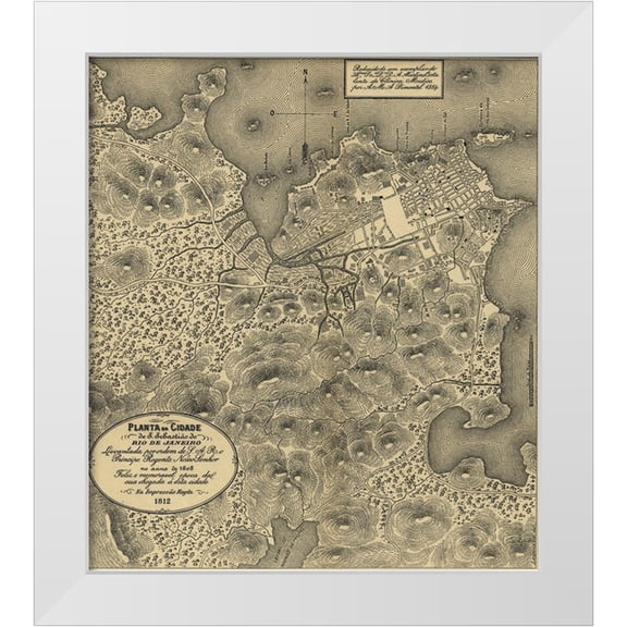 Vintage Maps 12x13 White Modern Wood Framed Museum Art Print Titled - Rio De Janiero 1911