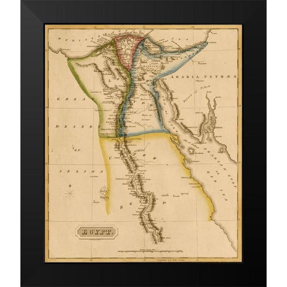 Vintage Maps 12x14 Black Modern Framed Museum Art Print Titled - Egypt and the Nile Delta 1817