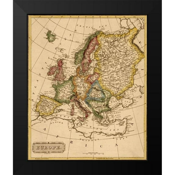 Vintage Maps 12x14 Black Modern Framed Museum Art Print Titled - Europe 1817