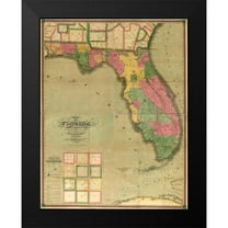 Vintage Maps 12x14 Black Modern Framed Museum Art Print Titled - Florida