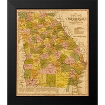 Vintage Maps 12x14 Black Modern Framed Museum Art Print Titled - Georgia 1844
