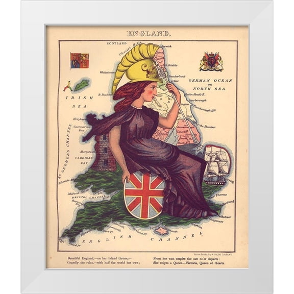 Vintage Maps 12x14 White Modern Wood Framed Museum Art Print Titled - Anthropomorphic Map of England