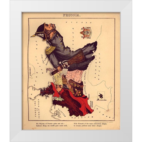 Vintage Maps 12x14 White Modern Wood Framed Museum Art Print Titled - Anthropomorphic Map of Prussia
