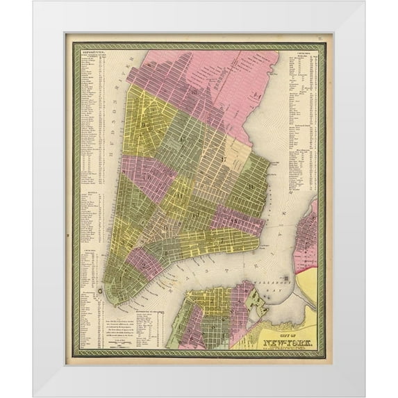 Vintage Maps 12x14 White Modern Wood Framed Museum Art Print Titled - City of New York 1849