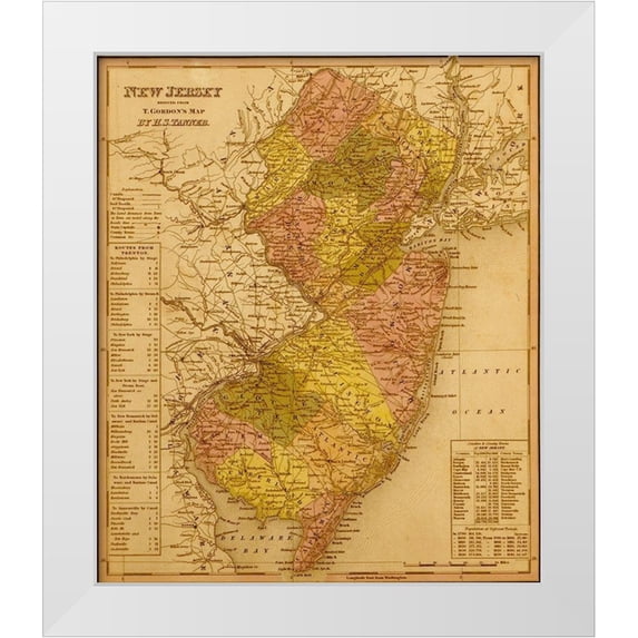 Vintage Maps 12x14 White Modern Wood Framed Museum Art Print Titled - New Jersey 1844