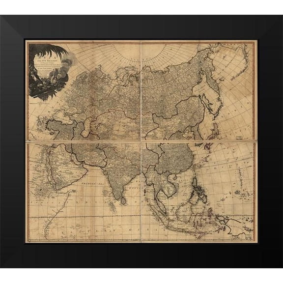 Vintage Maps 13x12 Black Modern Framed Museum Art Print Titled - Asia and its islands according to DAnville