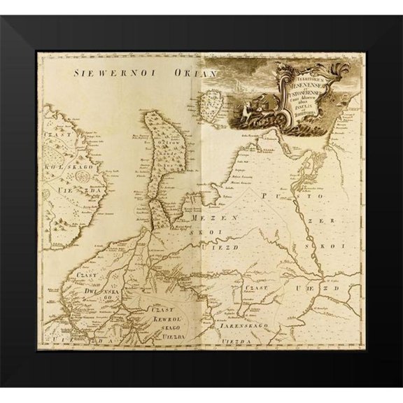 Vintage Maps 13x12 Black Modern Framed Museum Art Print Titled - European Russia 1745