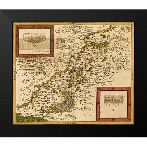 Vintage Maps 13x12 Black Modern Framed Museum Art Print Titled - Holy Land and the Twelve Tribes