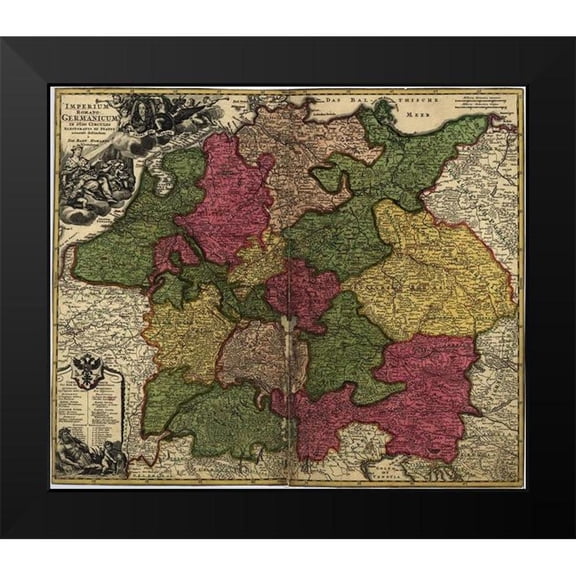 Vintage Maps 13x12 Black Modern Framed Museum Art Print Titled - Imperial Roman Germany 1700