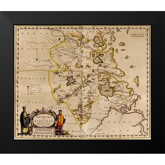 Vintage Maps 13x12 Black Modern Framed Museum Art Print Titled - Nanking-China