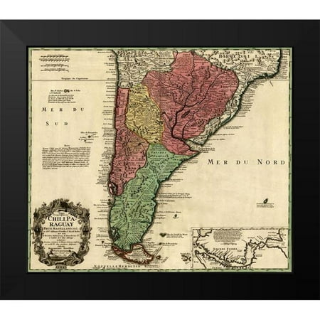 Vintage Maps 13x12 Black Modern Framed Museum Art Print Titled - Southern Countries of South America 1733