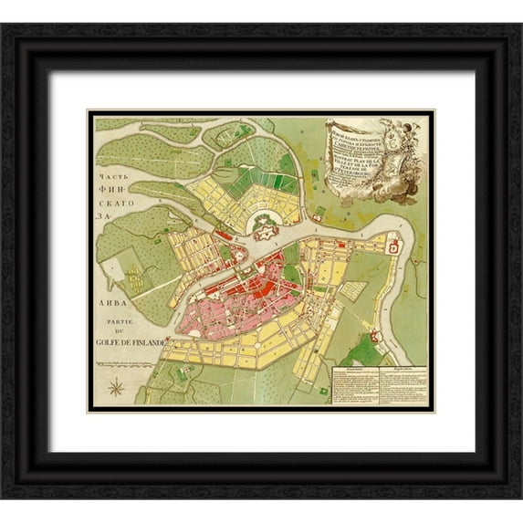 Vintage Maps 13x12 Black Ornate Wood Framed with Double Matting Museum Art Print Titled - St Petersburg Russia 1776
