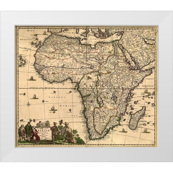Vintage Maps 13x12 White Modern Wood Framed Museum Art Print Titled - Africa 1740