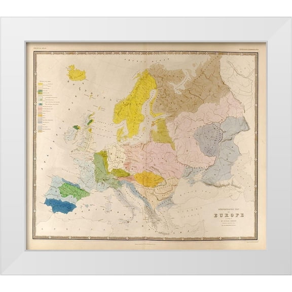 Vintage Maps 13x12 White Modern Wood Framed Museum Art Print Titled - Ethnographic Map of Europe