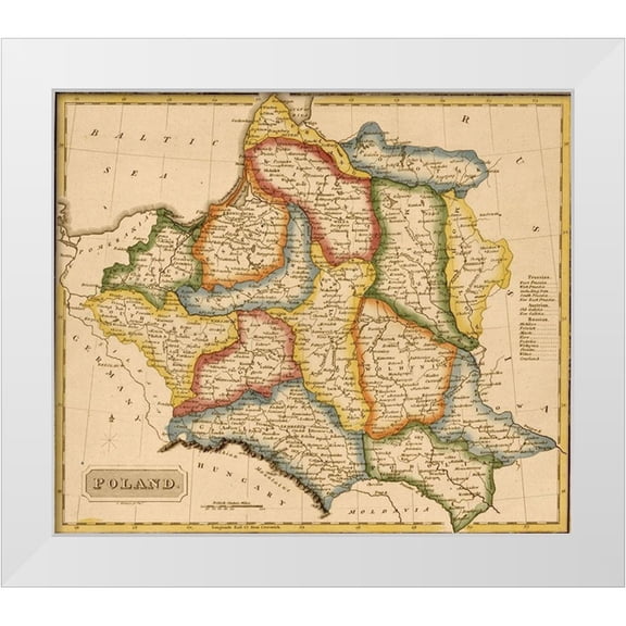 Vintage Maps 13x12 White Modern Wood Framed Museum Art Print Titled - Poland 1817