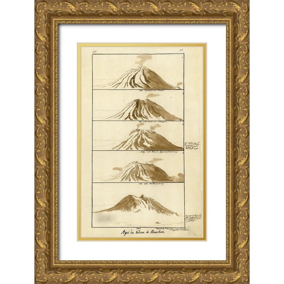 Vintage Maps 13x18 Gold Ornate Wood Framed with Double Matting Museum Art Print Titled - Volcano on Bourbon 1803