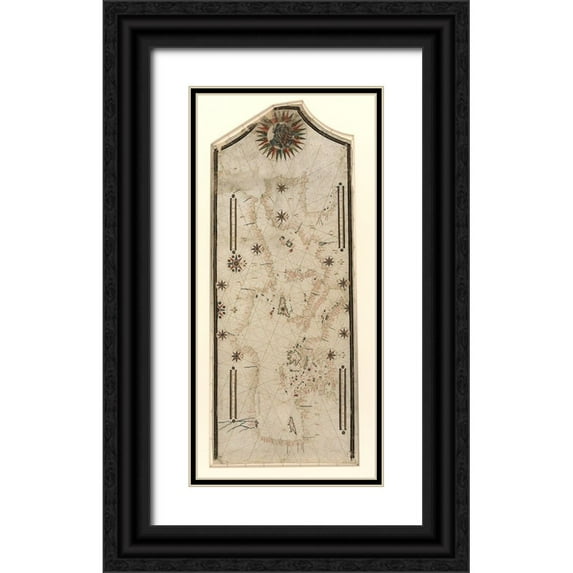 Vintage Maps 13x24 Black Ornate Wood Framed with Double Matting Museum Art Print Titled - Portolan Chart of the Mediteranean and Connecting Seas 1580