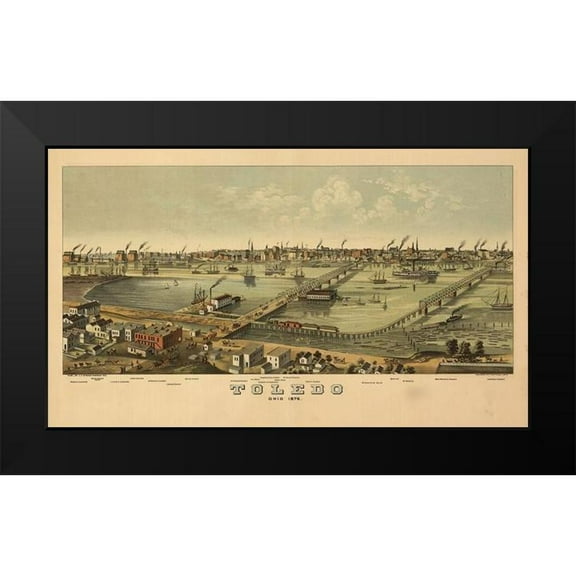 Vintage Maps 14x10 Black Modern Framed Museum Art Print Titled - Toledo-Ohio 1876