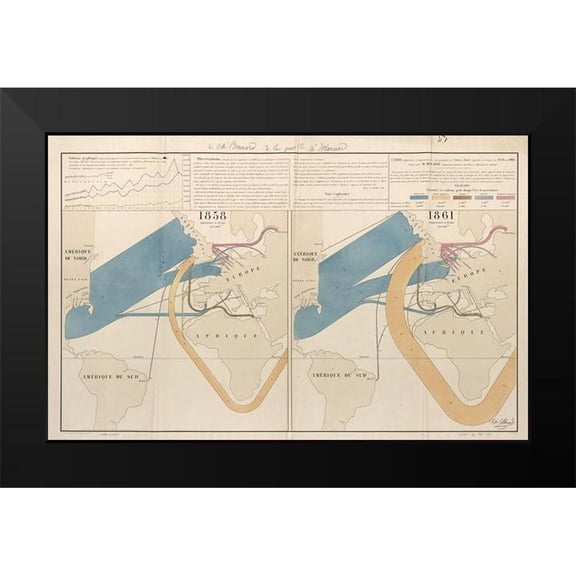 Vintage Maps 14x10 Black Modern Framed Museum Art Print Titled - World Importation 1858 to 1861