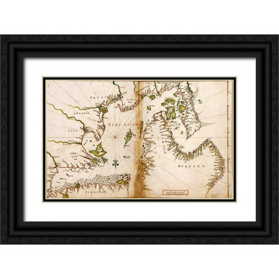 Vintage Maps 14x10 Black Ornate Wood Framed with Double Matting Museum Art Print Titled - Baltic Sea in a Polar Projection 1630