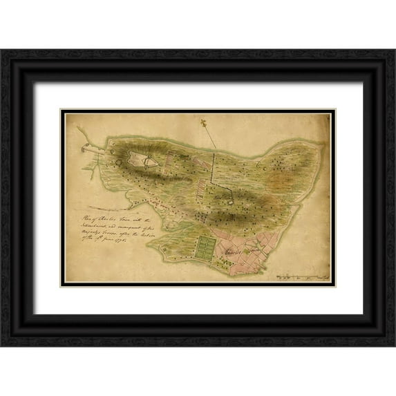 Vintage Maps 14x10 Black Ornate Wood Framed with Double Matting Museum Art Print Titled - Bunker Hill 1775