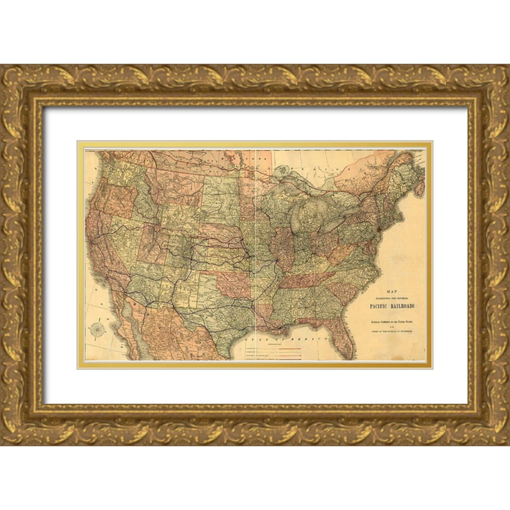 Vintage Maps 14x10 Gold Ornate - Vintage Maps 14x10 Gold Ornate Wood Framed With Double Matting Museum Art Print Titled Pacific Railroads Of The United States 1883 E6b4924d A00c 464b 9797 2af34d91be6b.01c22122a76c1acd7b4100083908c72e 