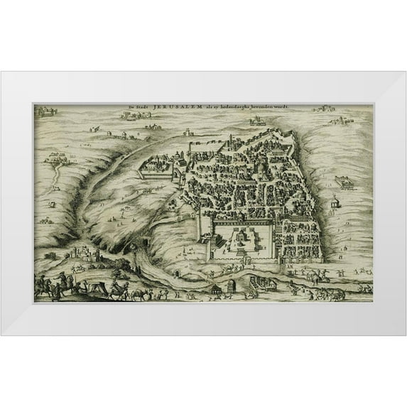 Vintage Maps 14x10 White Modern Wood Framed Museum Art Print Titled - Antique Map of Jerusalem