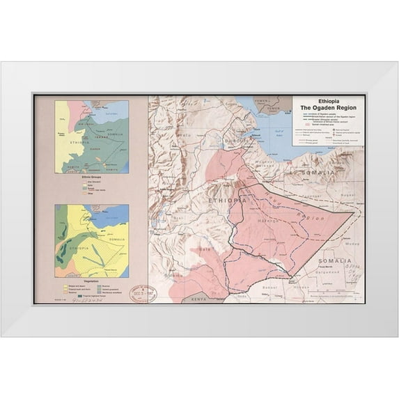 Vintage Maps 14x10 White Modern Wood Framed Museum Art Print Titled - Ethiopia the Ogaden Region