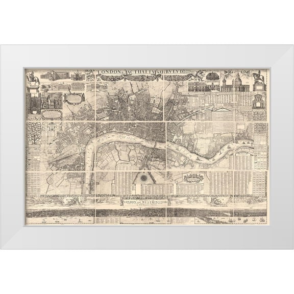 Vintage Maps 14x10 White Modern Wood Framed Museum Art Print Titled - London England 1682
