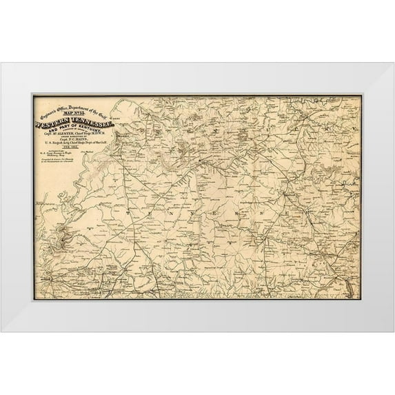 Vintage Maps 14x10 White Modern Wood Framed Museum Art Print Titled - Western Tennessee and Part of Kentucky 1865
