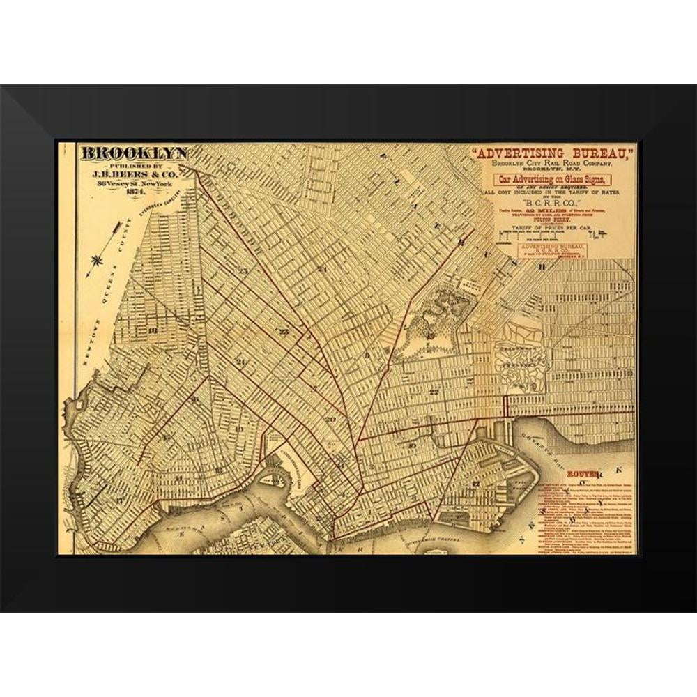 Vintage Maps 14x11 Black Modern Framed Museum Art Print Titled ...