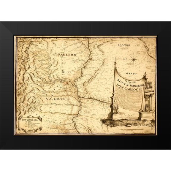 Vintage Maps 14x11 Black Modern Framed Museum Art Print Titled - Centa Valley Argentina 1794