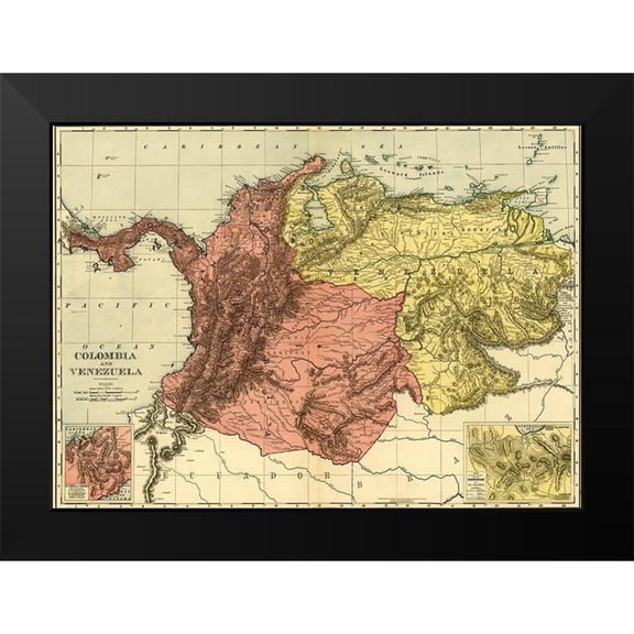 Vintage Maps 14x11 Black Modern Framed Museum Art Print Titled - Colombia and Venezuela 1898