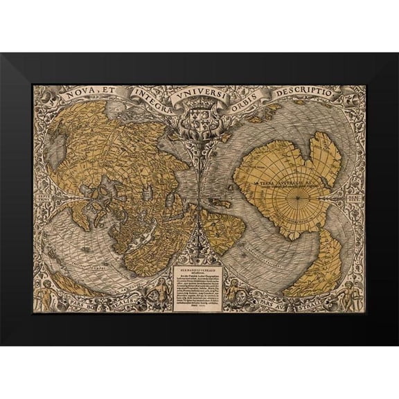 Vintage Maps 14x11 Black Modern Framed Museum Art Print Titled - Earth 1531 world map