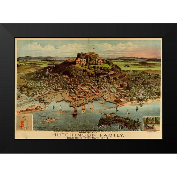 Vintage Maps 14x11 Black Modern Framed Museum Art Print Titled - Home of the Hutchinson Family in Lynn-Massachusetts 1881