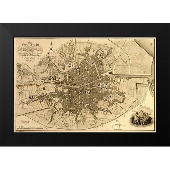 Vintage Maps 14x11 Black Modern Framed Museum Art Print Titled - Ireland Dublin 1791