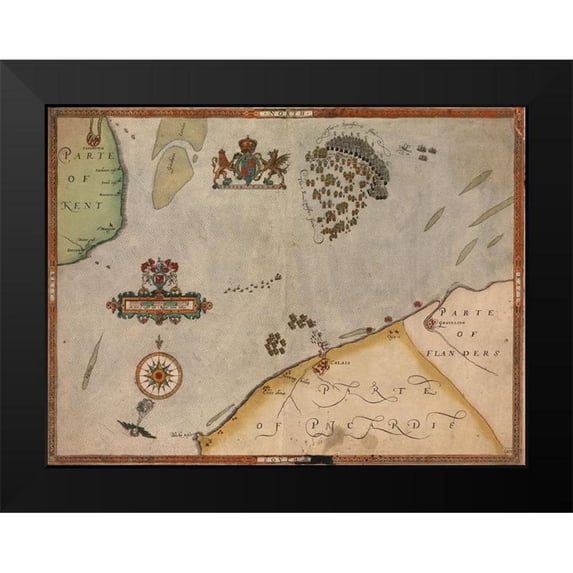 Vintage Maps 14x11 Black Modern Framed Museum Art Print Titled - Spanish Expeditions to Invade England 1601